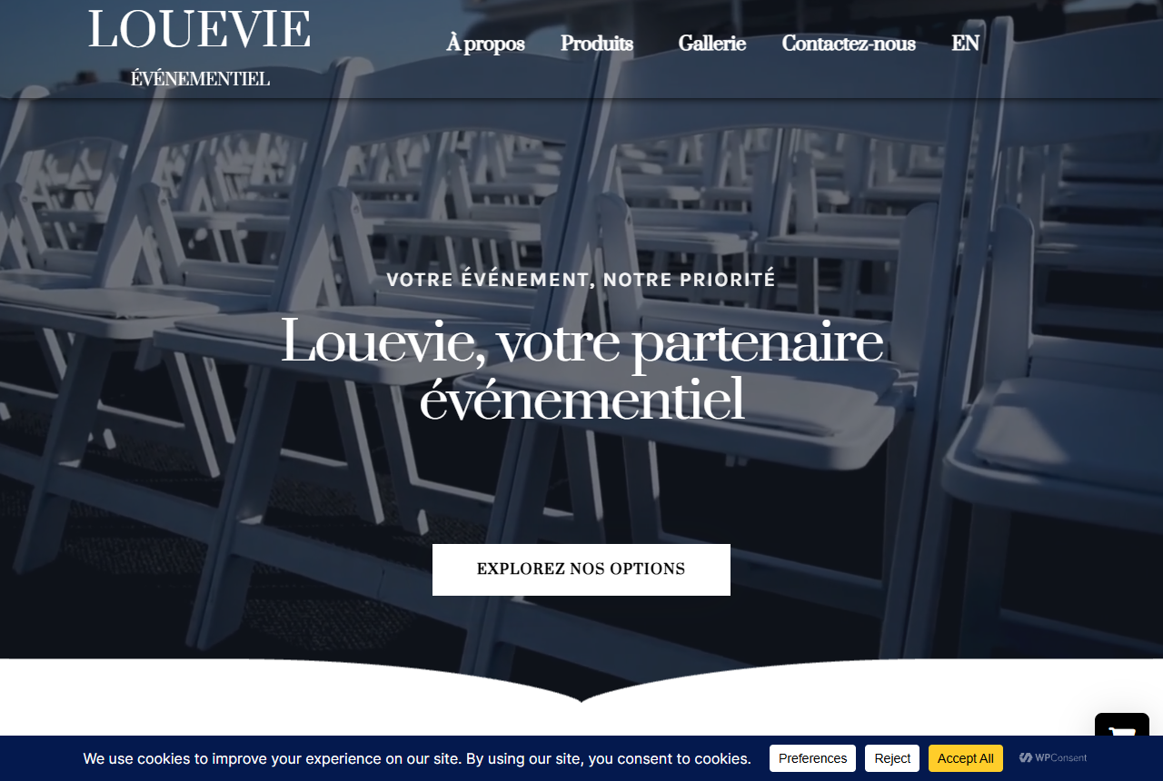 Louevie website — event rental partner