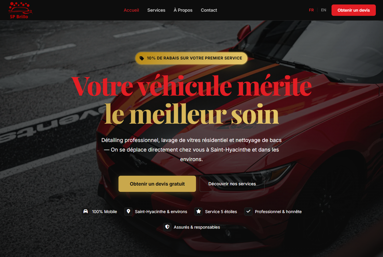 SP Brillo website — mobile car detailing